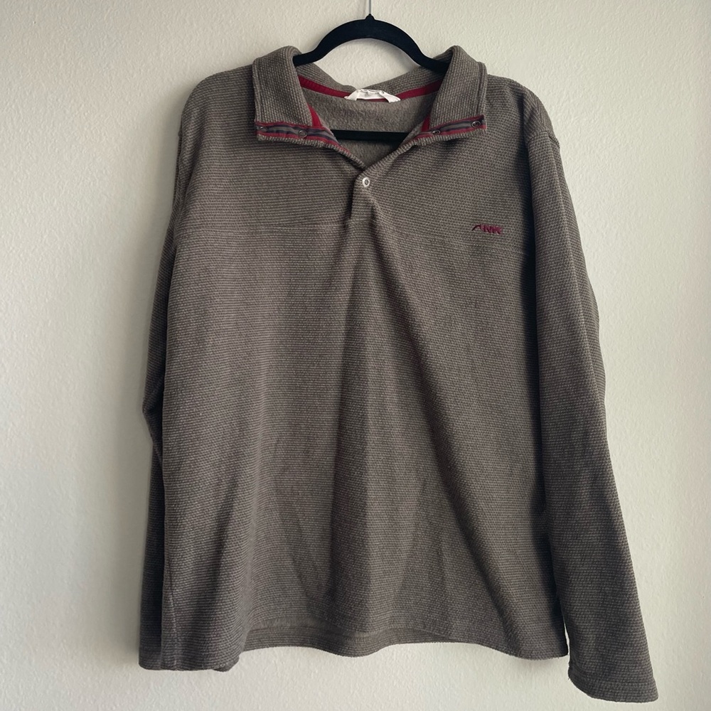 Mountain Khakis Taupe Long Sleeve Polo with Red Trim